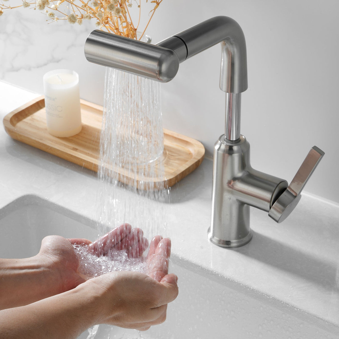 Metora Single-Hole Waterfall & Pull-Out Liftable Bathroom Faucet-BF2209