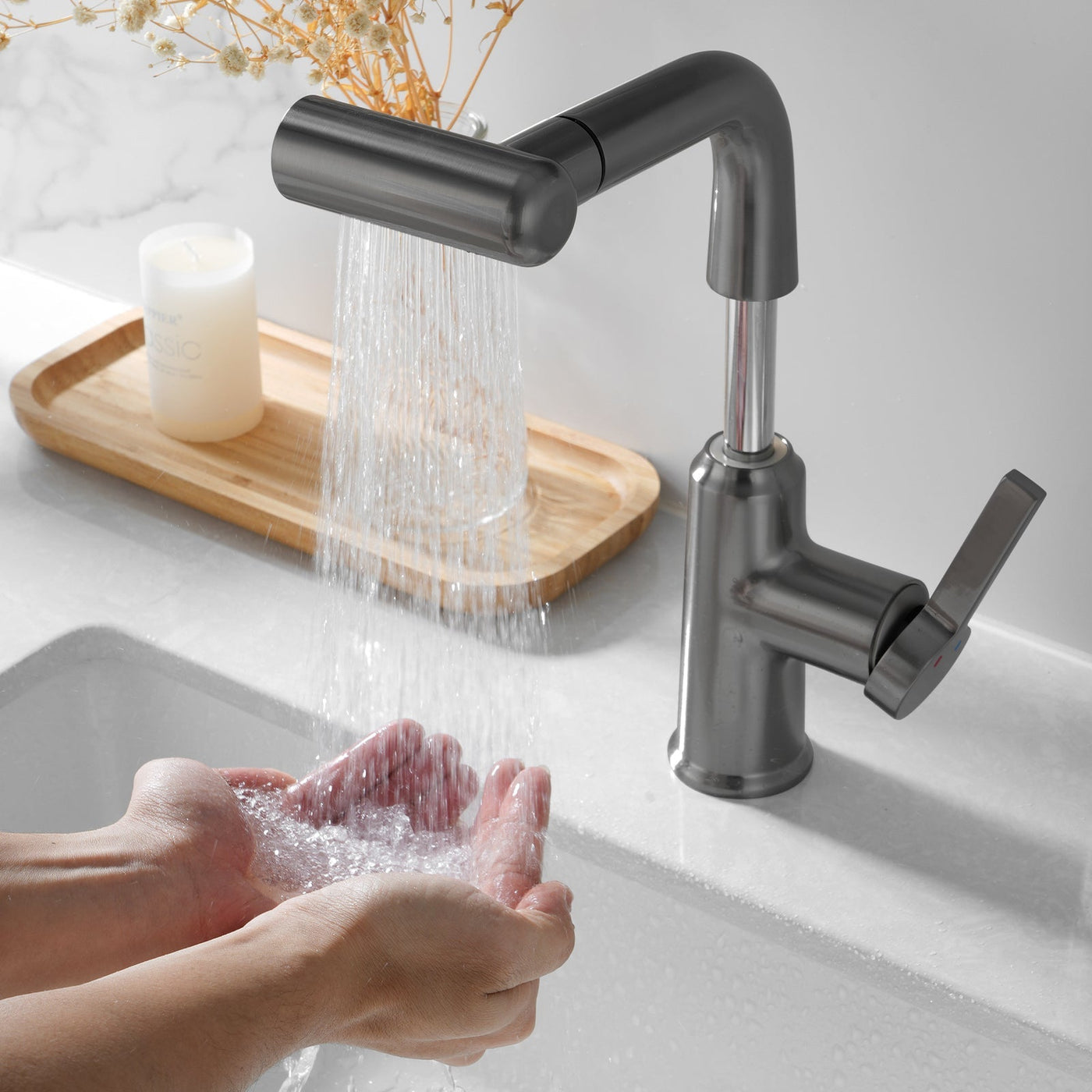 Metora Single-Hole Waterfall & Pull-Out Liftable Bathroom Faucet-BF2209