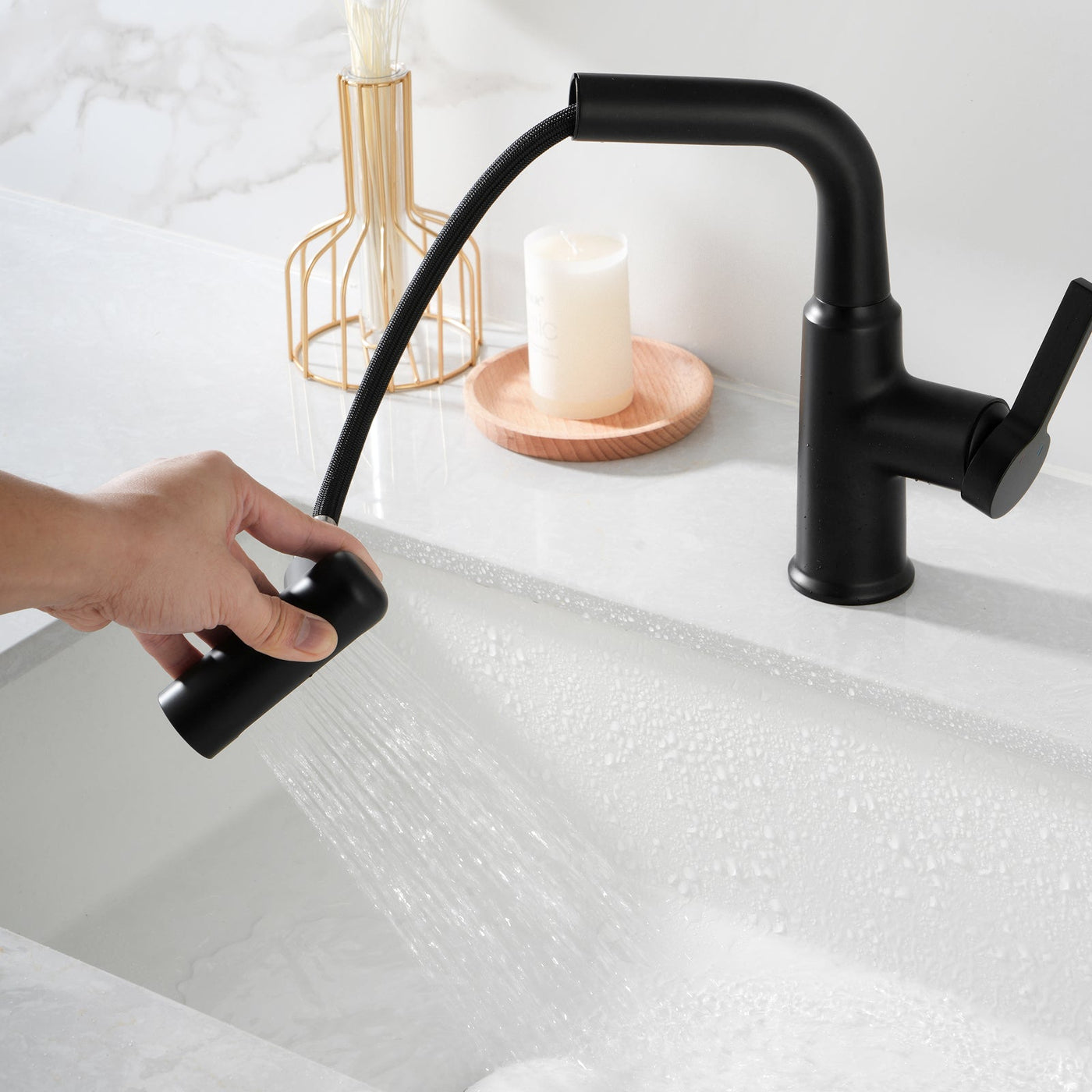 Metora Single-Hole Waterfall & Pull-Out Liftable Bathroom Faucet-BF2209