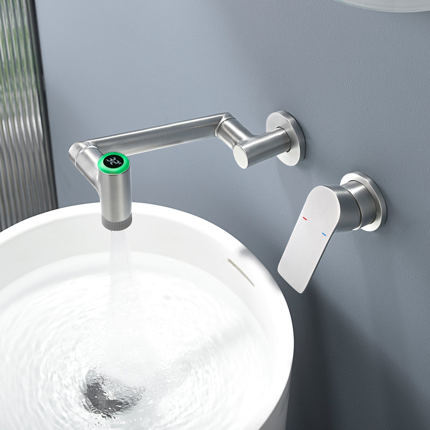 Metora Single-Handle Wall Mount Bathroom Faucet with Temperature Display-BFWM2401