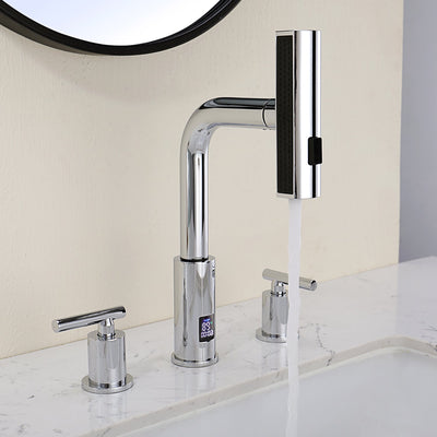 Recertified-Metora Two-Handle Widespread Waterfall & Pull-Out Bathroom Faucet with Temperature Display-BFWS2401-US