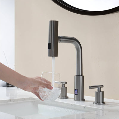 Metora Two-Handle Widespread Waterfall & Pull-Out Bathroom Faucet with Temperature Display-BFWS2401