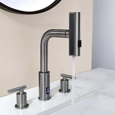Metora Two-Handle Widespread Waterfall & Pull-Out Bathroom Faucet with Temperature Display-BFWS2401