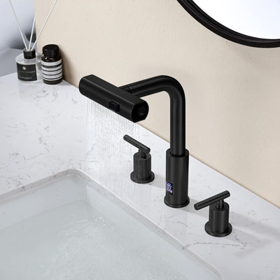 Metora Two-Handle Widespread Waterfall & Pull-Out Bathroom Faucet with Temperature Display-BFWS2401