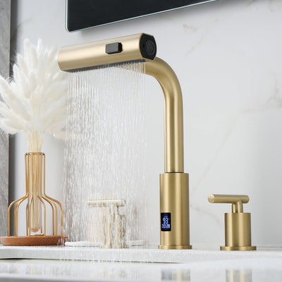 Recertified-Metora Two-Handle Widespread Waterfall & Pull-Out Bathroom Faucet with Temperature Display-BFWS2401-US