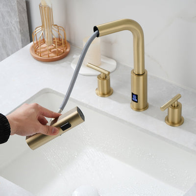 Metora Two-Handle Widespread Waterfall & Pull-Out Bathroom Faucet with Temperature Display-BFWS2401