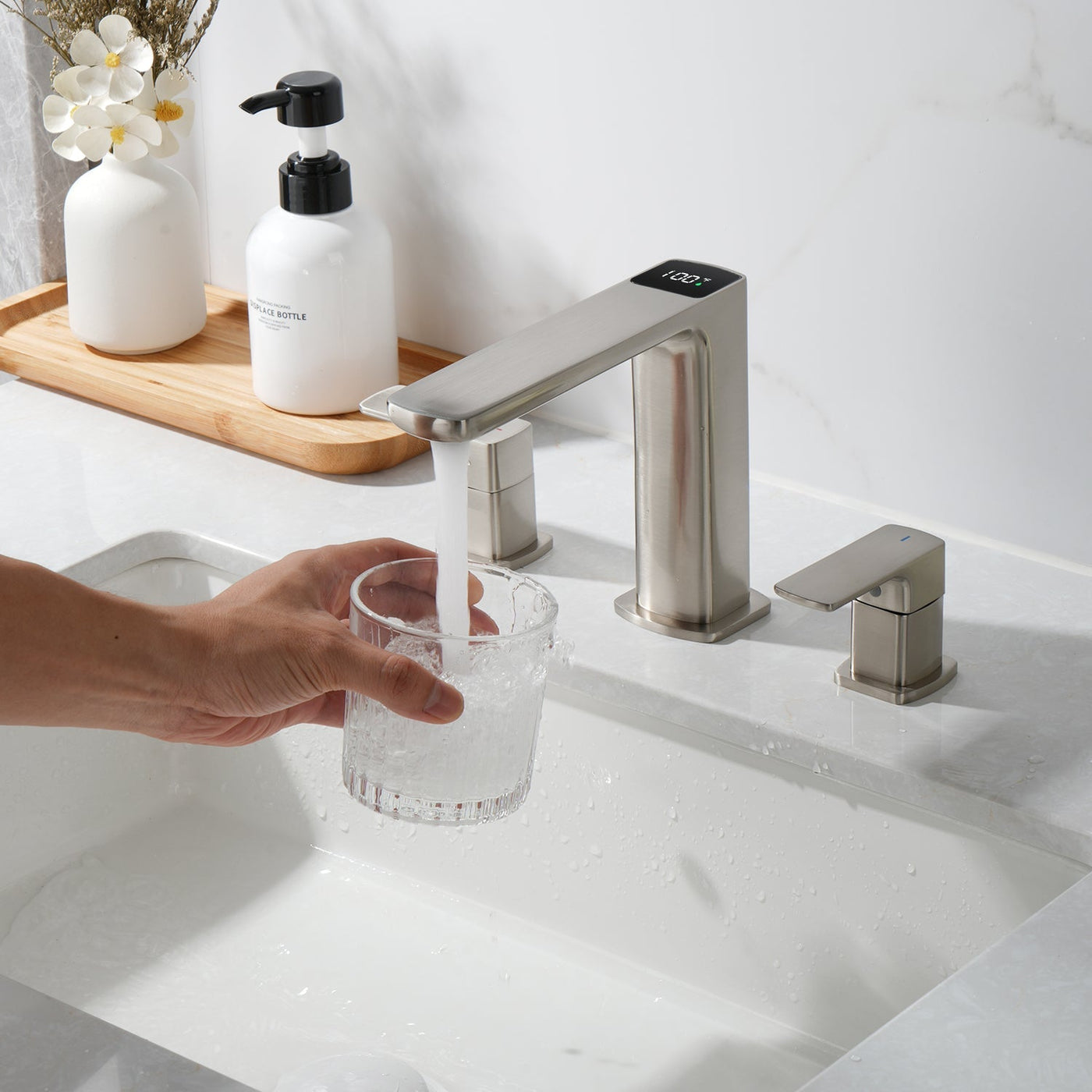 Metora Widespread 2-handle Bathroom Faucet with Temperature Display-BFWS2402