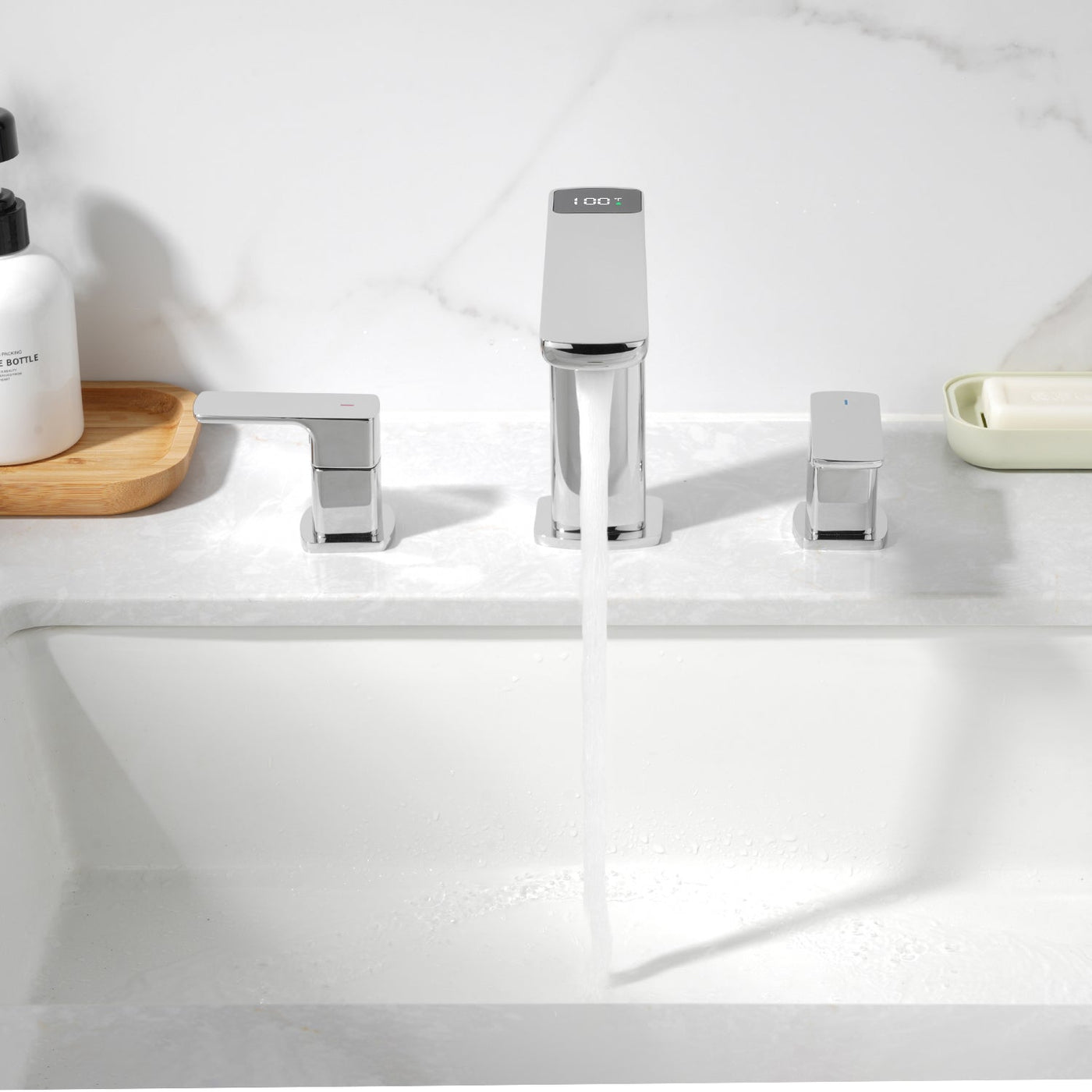 Metora Widespread 2-handle Bathroom Faucet with Temperature Display-BFWS2402