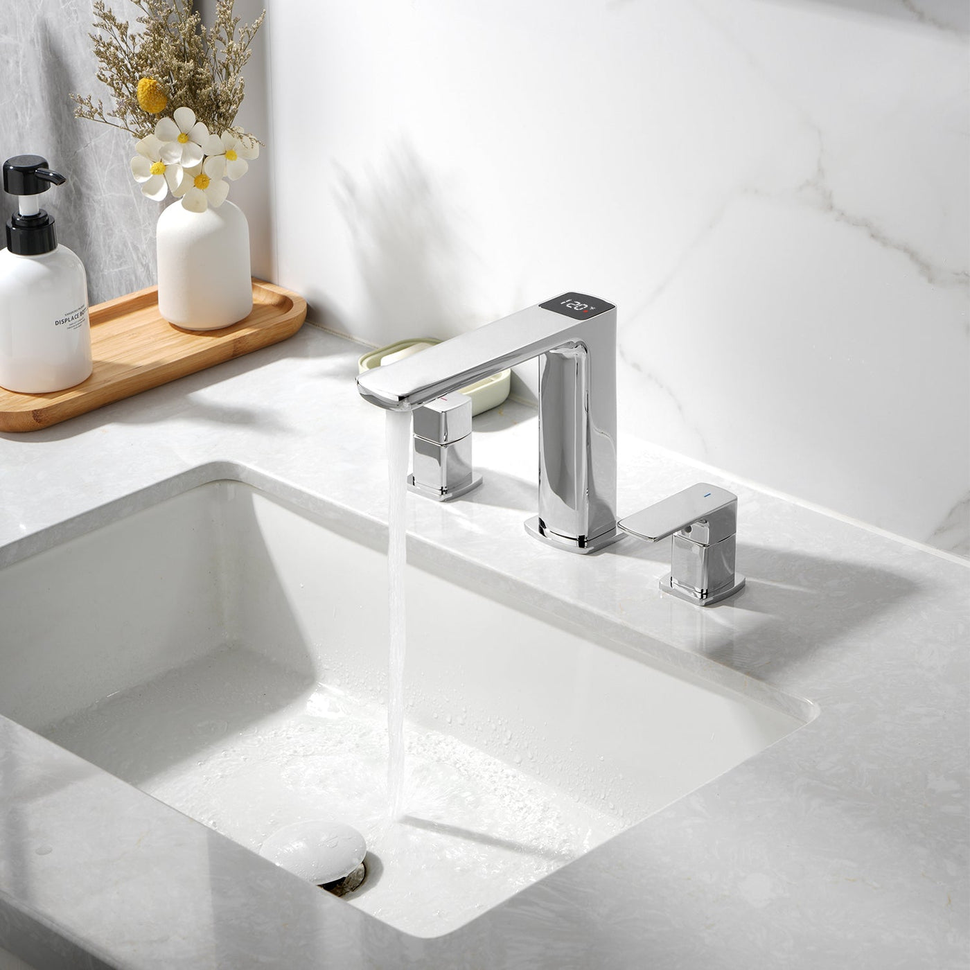 Metora Widespread 2-handle Bathroom Faucet with Temperature Display-BFWS2402