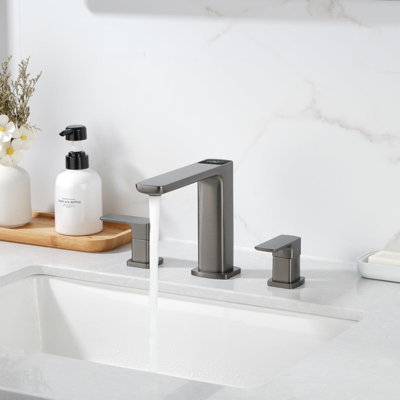 Metora Widespread 2-handle Bathroom Faucet with Temperature Display-BFWS2402
