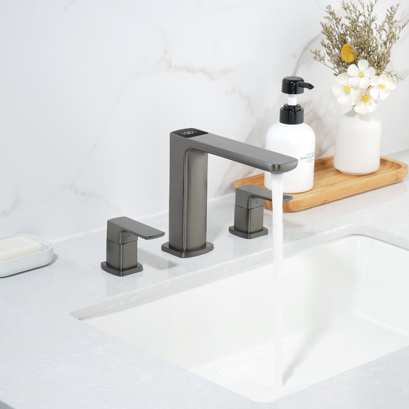 Metora Widespread 2-handle Bathroom Faucet with Temperature Display-BFWS2402