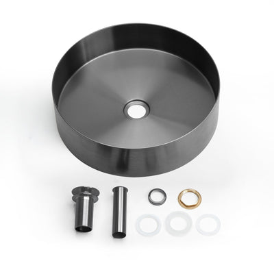 Metora Stainless Steel Round Countertop Bathroom Vessel Sink-BVS2401 with Single-Hole Rotatable Bathroom Faucet-BF2204