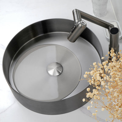 Metora Stainless Steel Round Countertop Bathroom Vessel Sink with Pop-Up Drain Stopper-BVS2401