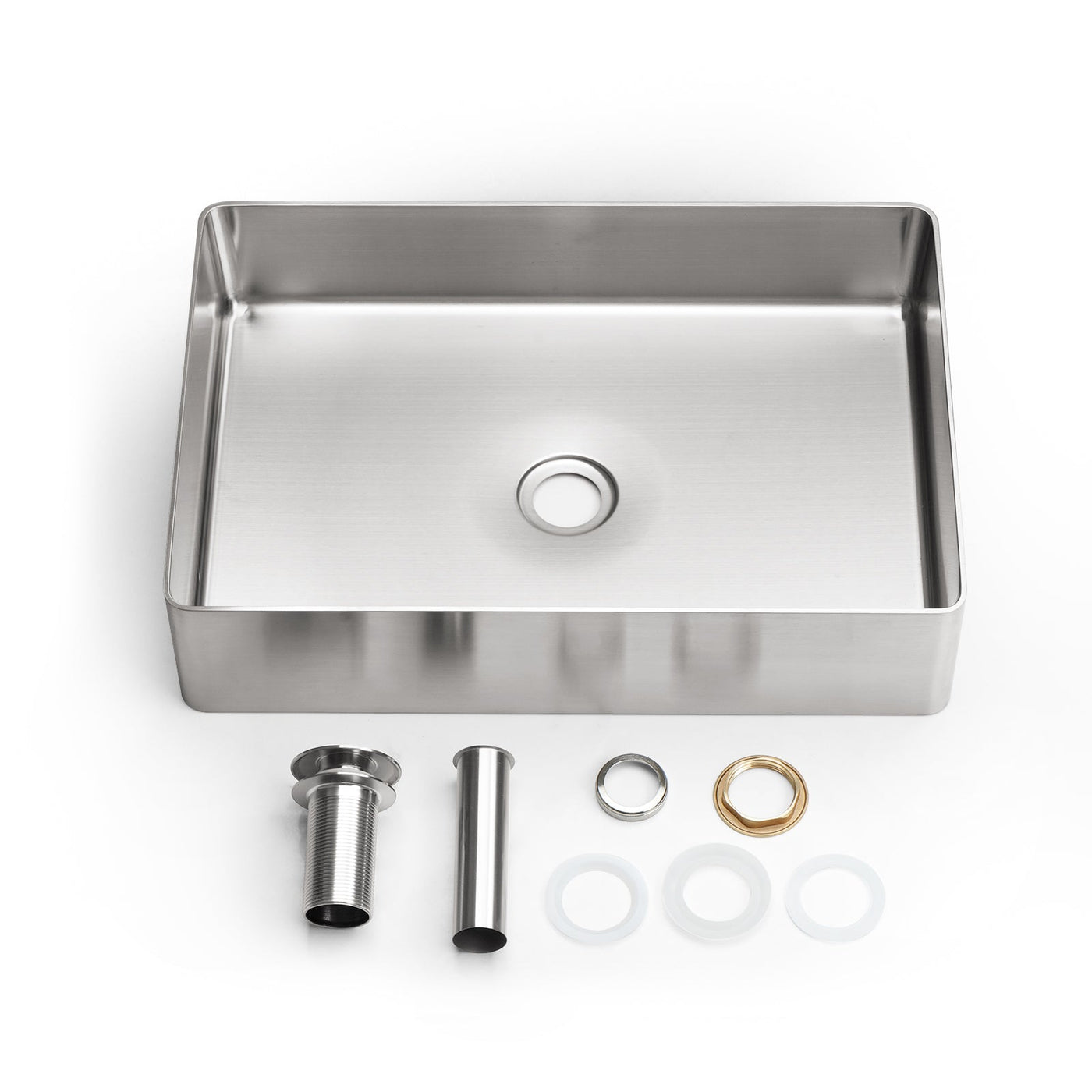 Metora Stainless Steel Rectangular Above Counter Bathroom Vessel Sink with Pop-Up Drain Stopper-BVS2402