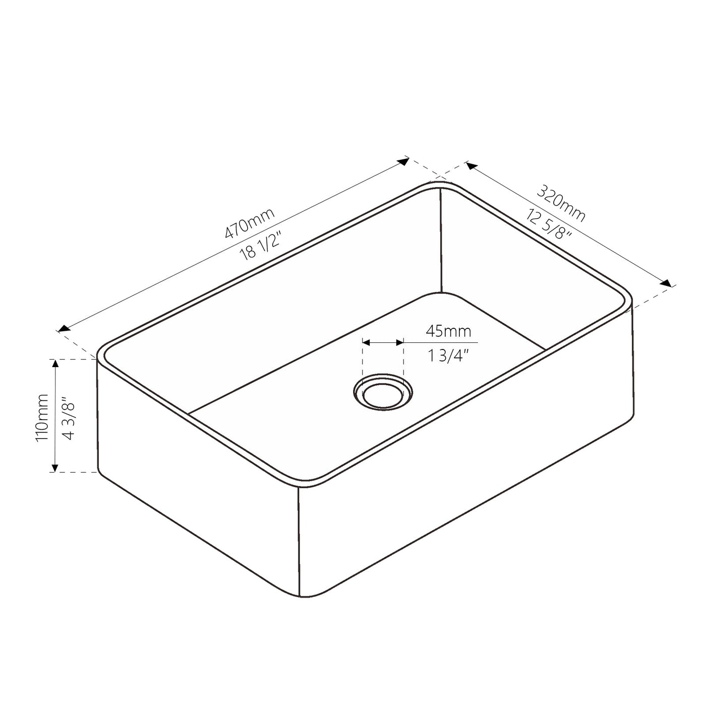 Metora Stainless Steel Rectangular Above Counter Bathroom Vessel Sink with Pop-Up Drain Stopper-BVS2402