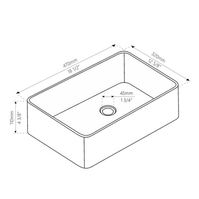 Metora Stainless Steel Rectangular Above Counter Bathroom Vessel Sink with Pop-Up Drain Stopper-BVS2402