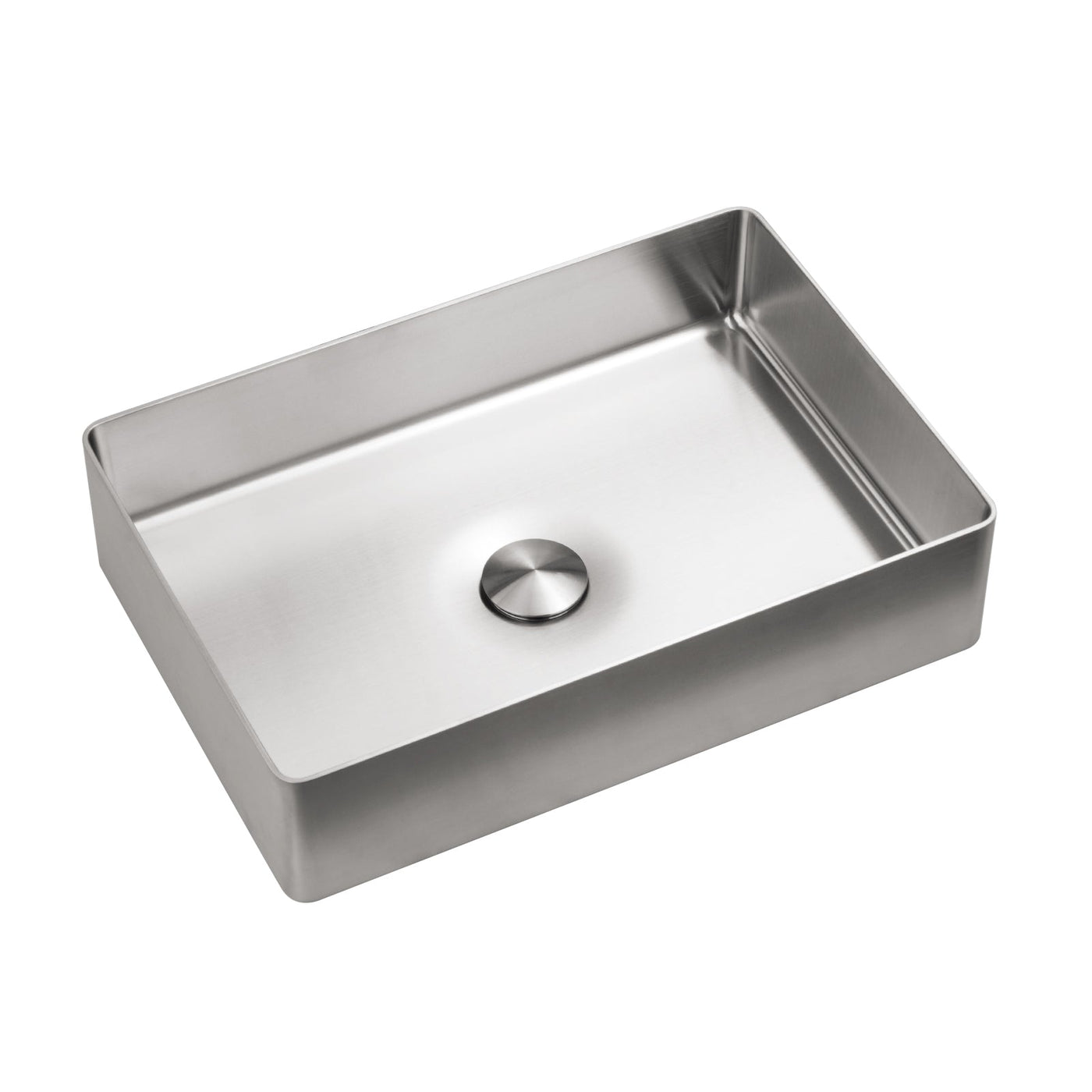 Metora Stainless Steel Rectangular Above Counter Bathroom Vessel Sink with Pop-Up Drain Stopper-BVS2402