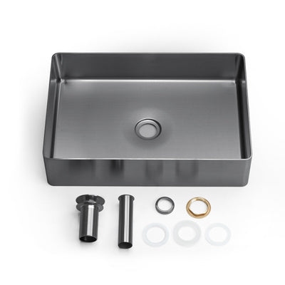 Metora Stainless Steel Rectangular Above Counter Bathroom Vessel Sink with Pop-Up Drain Stopper-BVS2402