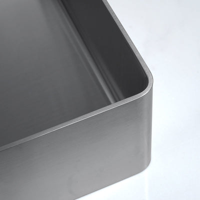 Metora Stainless Steel Rectangular Above Counter Bathroom Vessel Sink with Pop-Up Drain Stopper-BVS2402