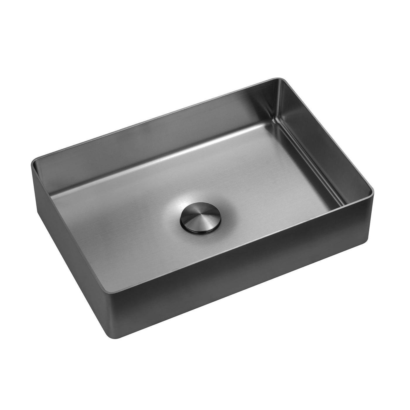 Metora Stainless Steel Rectangular Above Counter Bathroom Vessel Sink with Pop-Up Drain Stopper-BVS2402