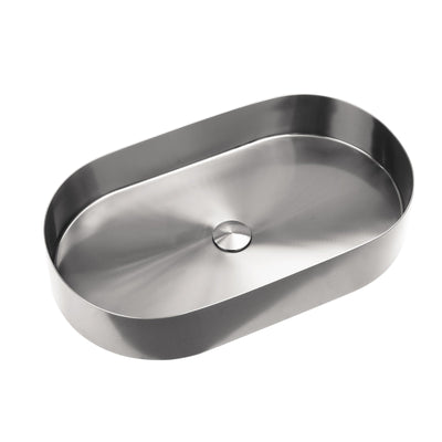 Metora Modern Stainless Steel Oval Above Counter Bathroom Vessel Sink-BVS2403 with Single-Hole Rotatable Faucet-BF2204