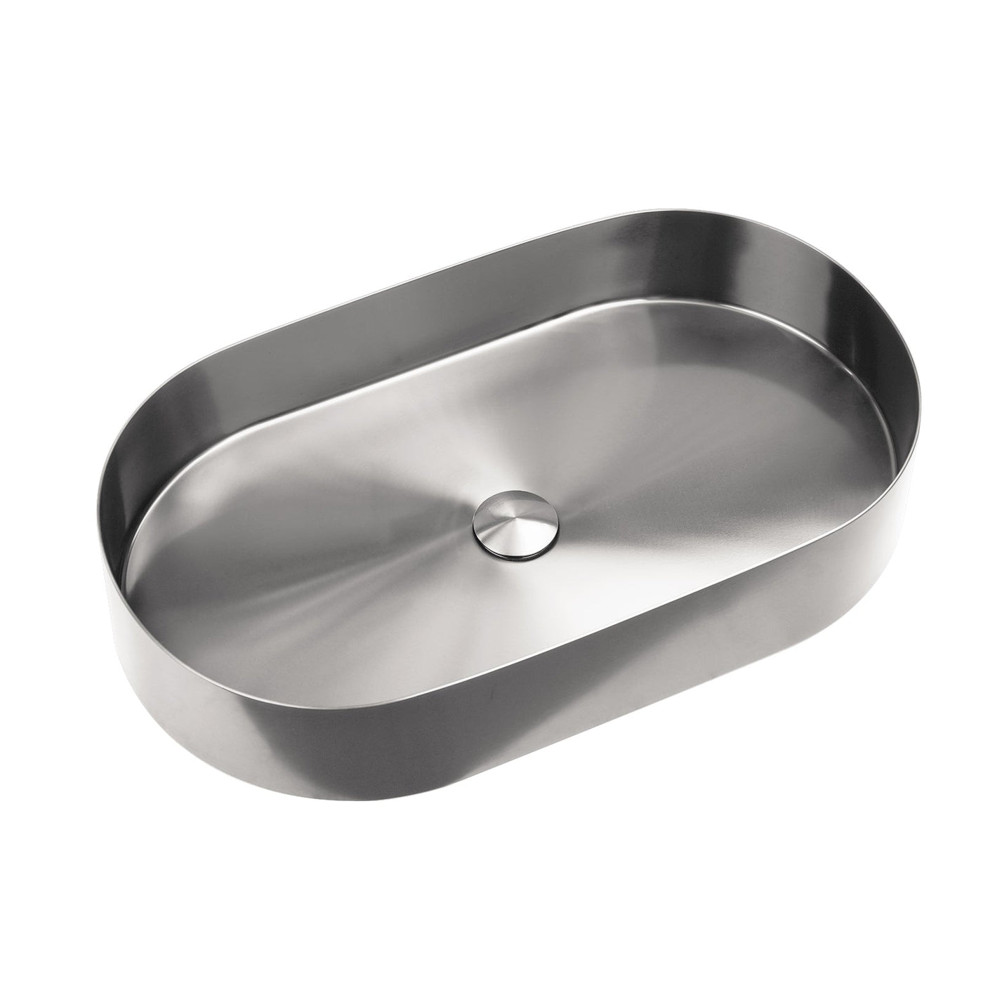 Metora Modern Stainless Steel Oval Above Counter Bathroom Vessel Sink with Pop-Up Drain Stopper-BVS2403