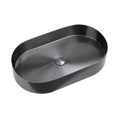 Metora Modern Stainless Steel Oval Above Counter Bathroom Vessel Sink-BVS2403 with Single-Hole Rotatable Faucet-BF2204