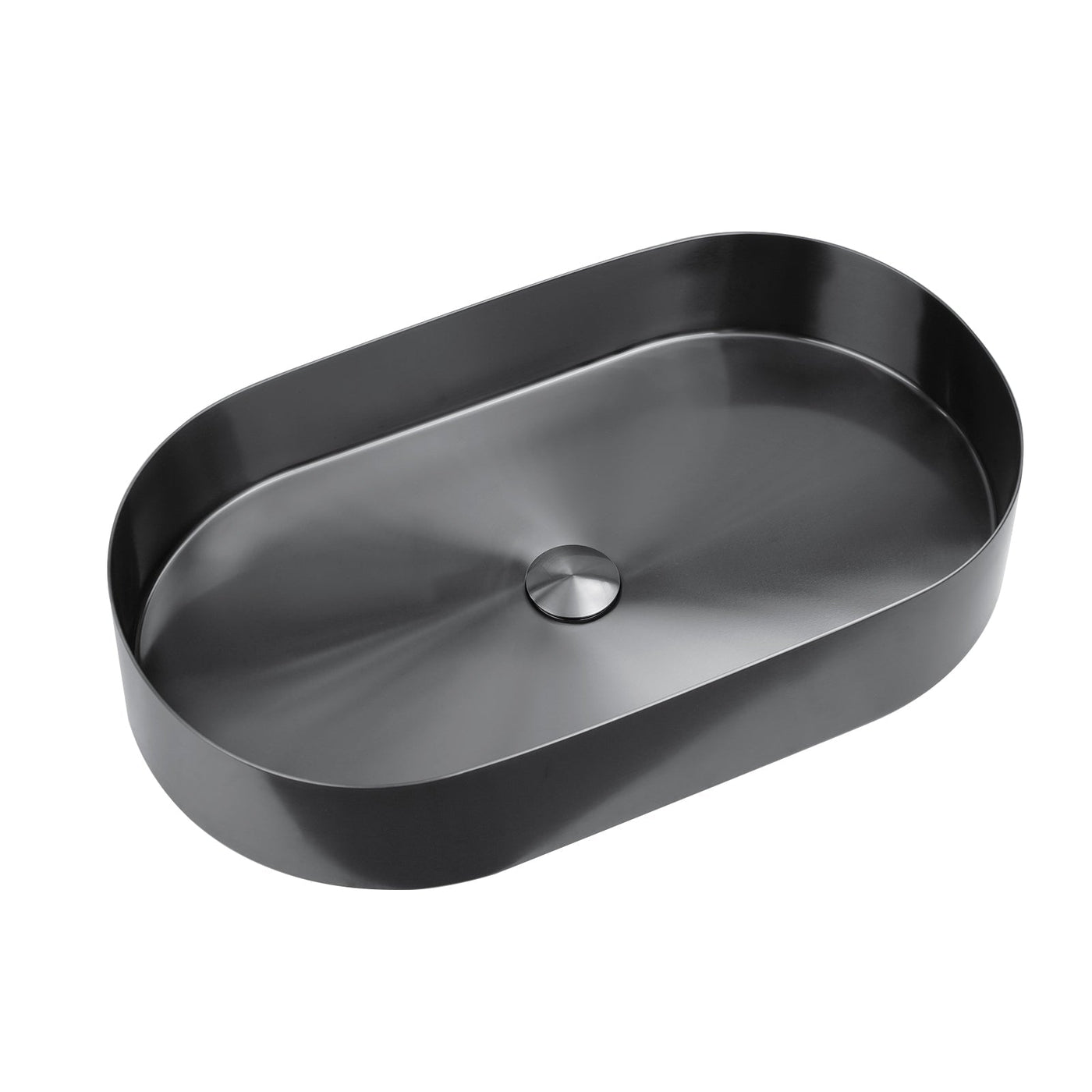 Metora Modern Stainless Steel Oval Above Counter Bathroom Vessel Sink with Pop-Up Drain Stopper-BVS2403