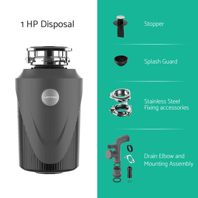 Metora 1 HP Continuous Feed Garbage Disposal with Power Cord-LGD-1010
