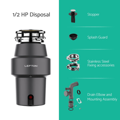 Metora 1/2 HP Continuous Feed Garbage Disposal with Power Cord-LGD-513