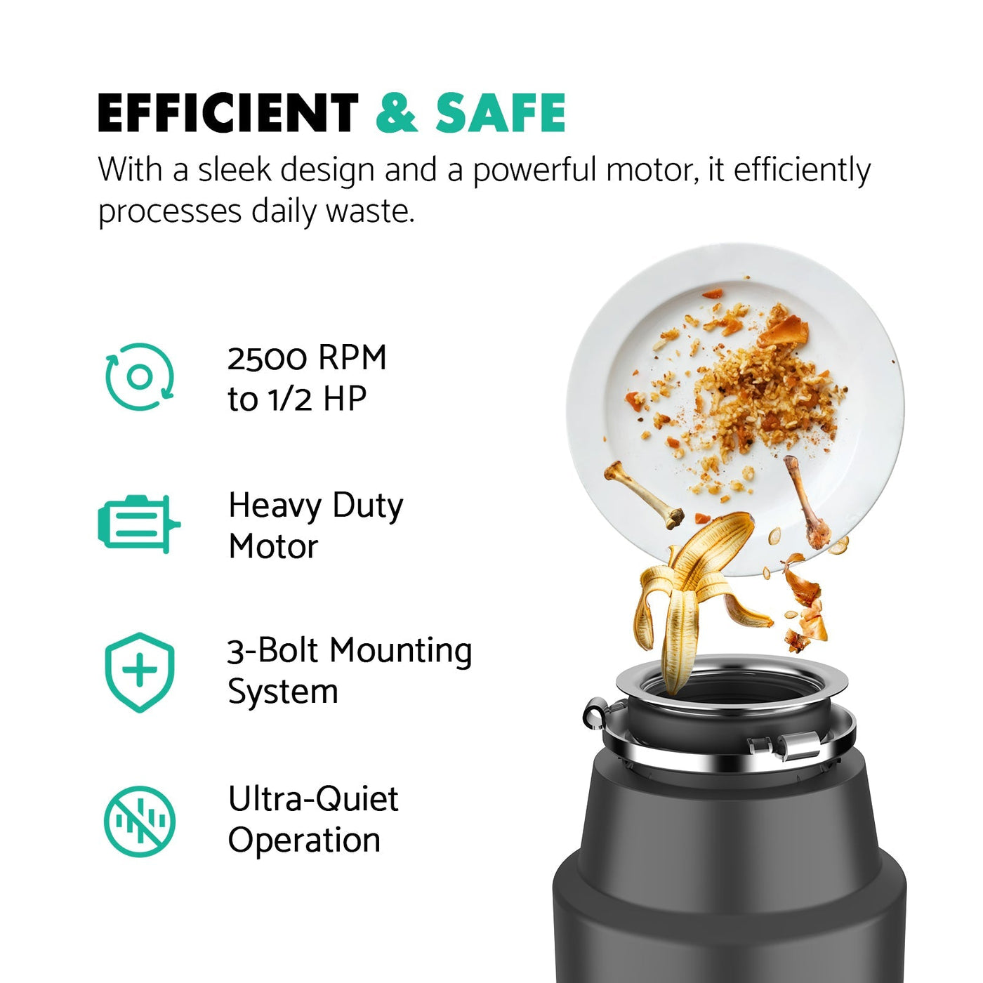 Metora 1/2 HP Continuous Feed Garbage Disposal with Power Cord-LGD-513