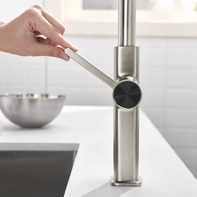 Metora Waterfall & Pull-Out Kitchen Faucet with Temperature Display-KF2209 with Countertop Glass Rinser-KFR2201