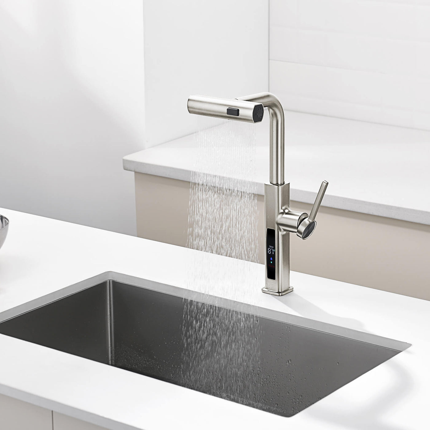 Metora Waterfall & Pull-Out Kitchen Faucet with Temperature Display-KF2209