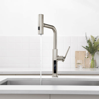 Metora 33"x 22" Stainless Steel Farmhouse Kitchen Sink-FS2501 with Waterfall & Pull-Out Kitchen Faucet-KF2209