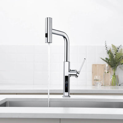 Metora Waterfall & Pull-Out Kitchen Faucet with Temperature Display-KF2209