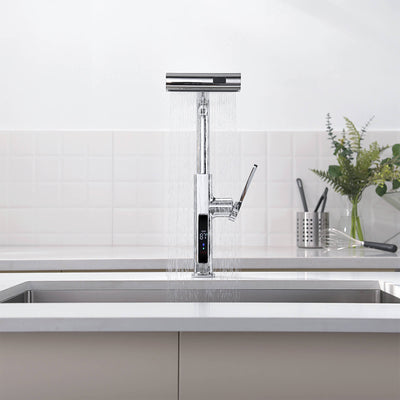 Metora Waterfall & Pull-Out Kitchen Faucet with Temperature Display-KF2209