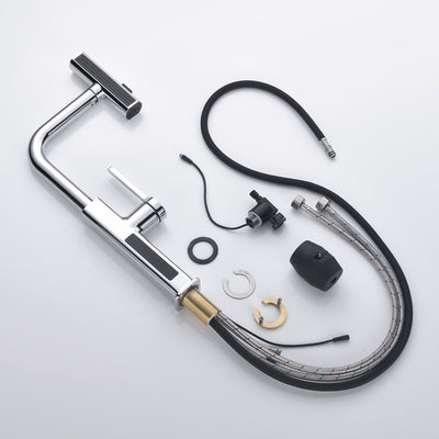 Metora Waterfall & Pull-Out Kitchen Faucet with Temperature Display-KF2209 with Countertop Glass Rinser-KFR2201