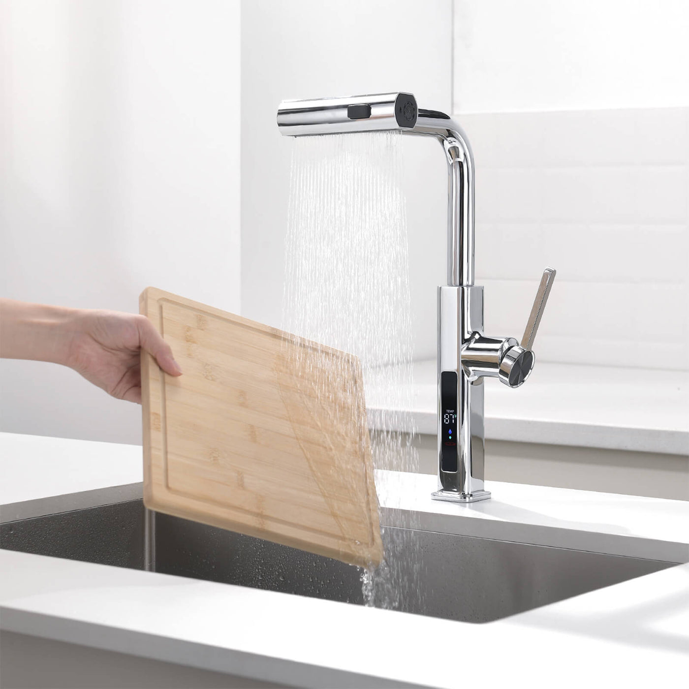 Metora Waterfall & Pull-Out Kitchen Faucet with Temperature Display-KF2209