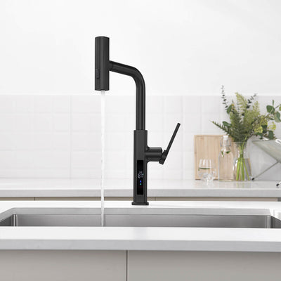 Metora Waterfall & Pull-Out Kitchen Faucet with Temperature Display-KF2209