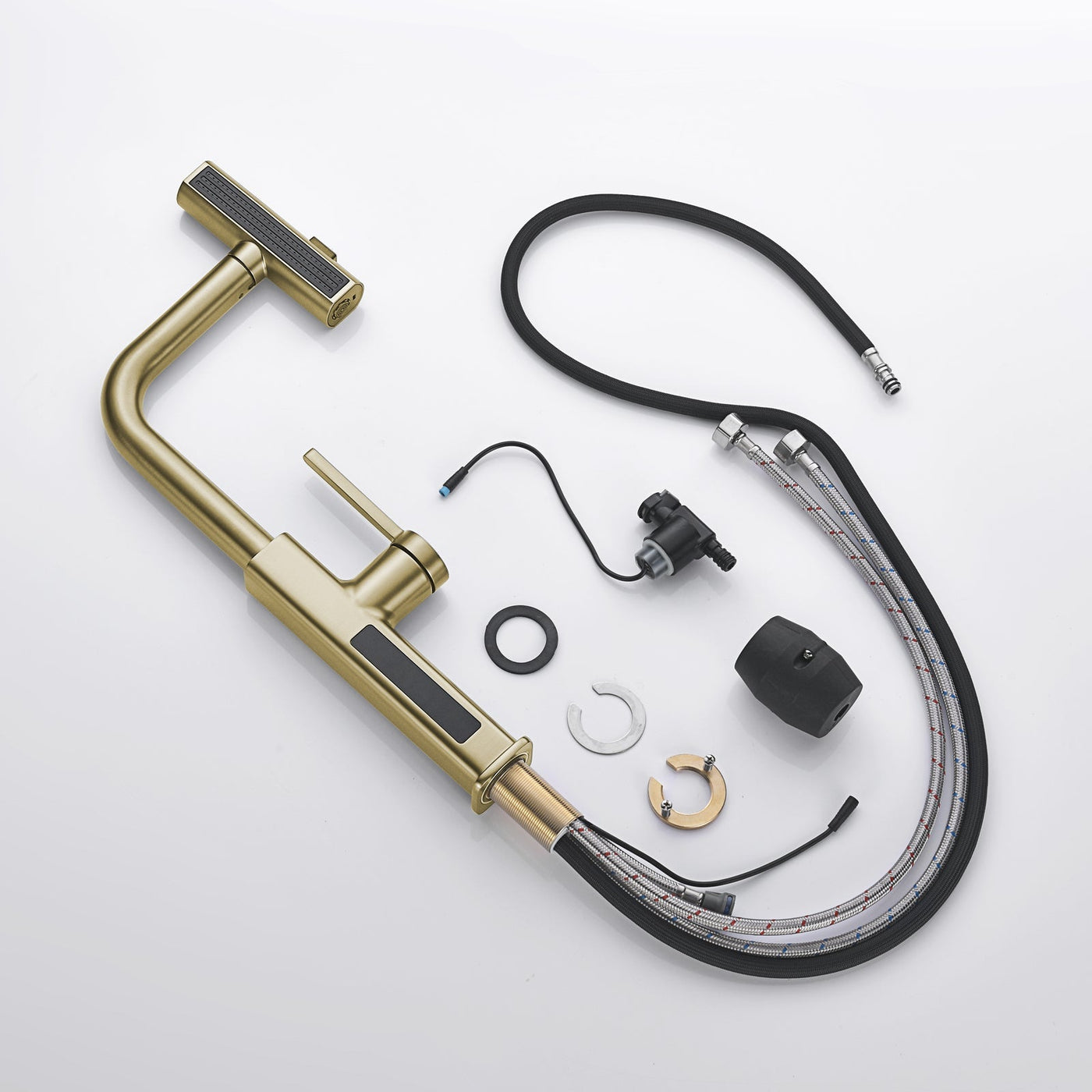 Metora Waterfall & Pull-Out Kitchen Faucet with Temperature Display-KF2209 with Countertop Glass Rinser-KFR2201