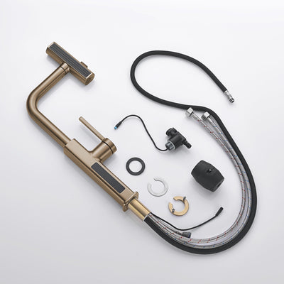 Metora Waterfall & Pull-Out Kitchen Faucet with Temperature Display-KF2209 with Countertop Glass Rinser-KFR2201