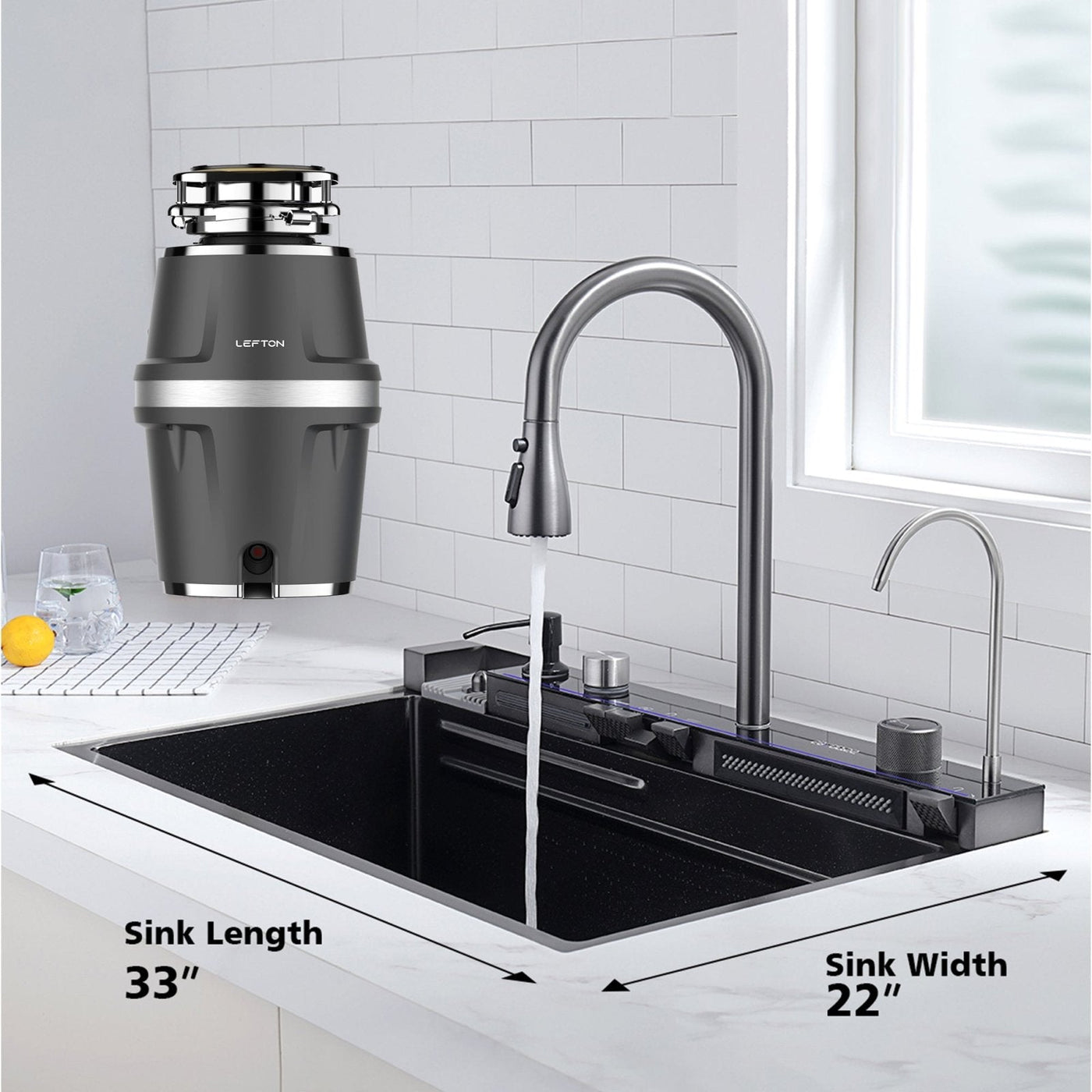 Metora 33x22 Inch Stainless Steel Single Bowl Kitchen Sink-KS2206L with 3/4 HP Garbage Disposal LGD-714