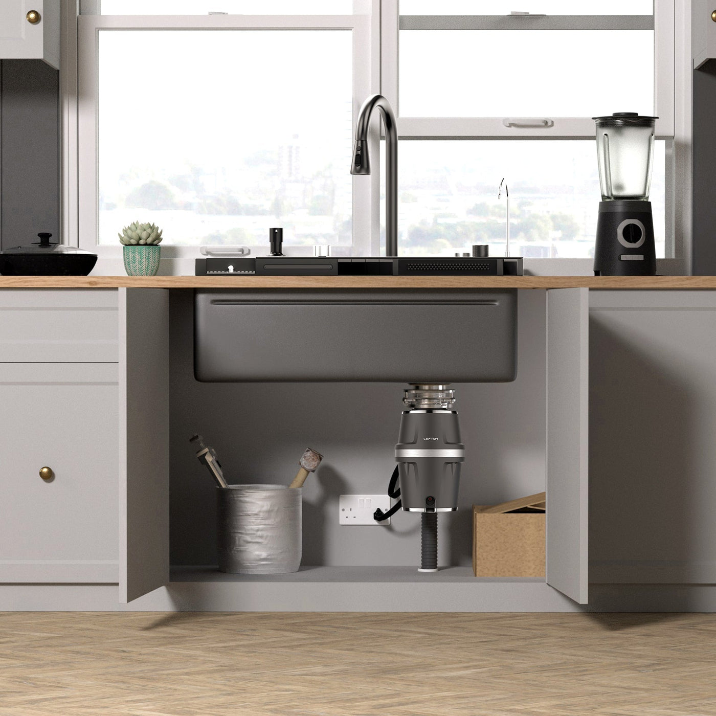 Metora Two Waterfall Faucets Kitchen Sink with Digital Temperature Display-KS2206 with 3/4 HP Garbage Disposal LGD-714