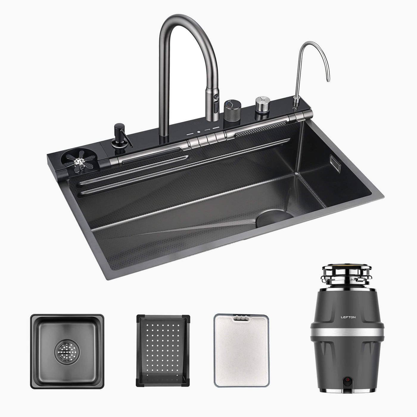 Metora Waterfall Faucet Kitchen Sink- KS2207 with 3/4 HP Garbage Disposal LGD-714