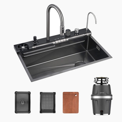 Metora 33x22 Inch Stainless Steel Kitchen Sink with Digital Temperature Display-KS2207L with 3/4 HP Garbage Disposal LGD-714