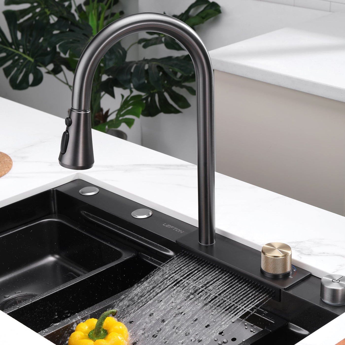 Metora Single Bowl Workstation Kitchen Sink Set with Waterfall Faucet-KS2203