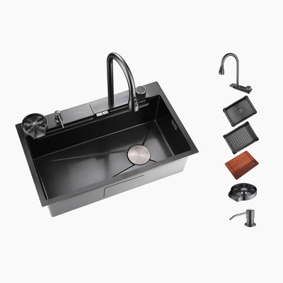 Metora Waterfall Workstation Kitchen Sink Set With Digital Temperature Display-KS2204