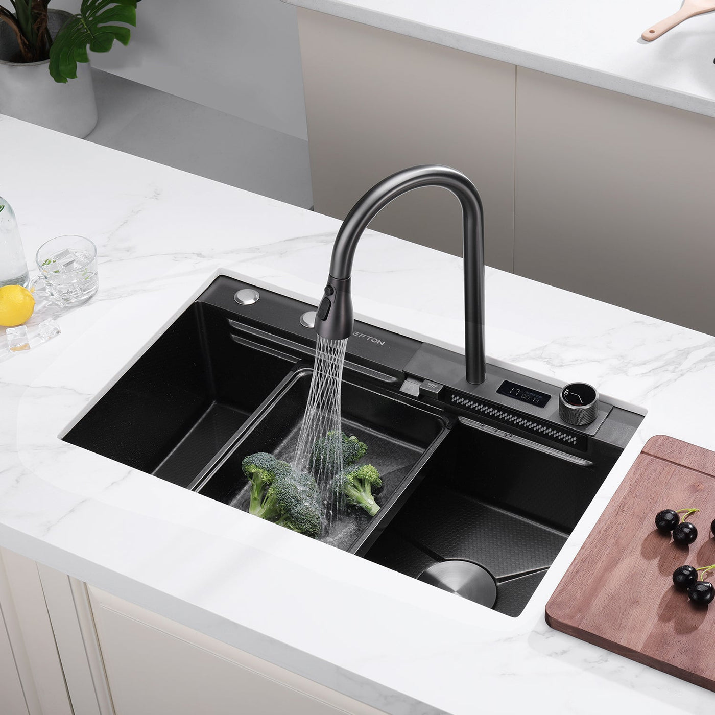 Metora Waterfall Workstation Kitchen Sink Set With Digital Temperature Display-KS2204