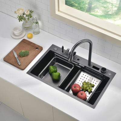 Metora Waterfall Workstation Kitchen Sink Set With Digital Temperature Display & Knife Holder-KS2204