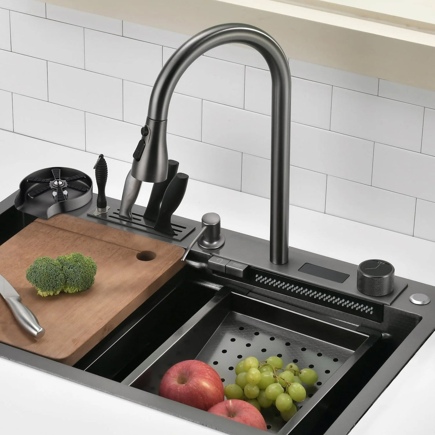 Metora Waterfall Workstation Kitchen Sink Set With Digital Temperature Display & Knife Holder-KS2204